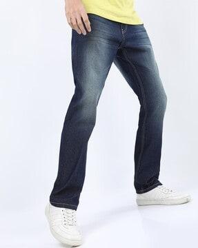 mid-wash straight fit jeans