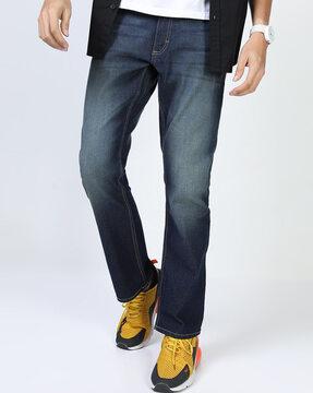 mid-wash straight fit jeans