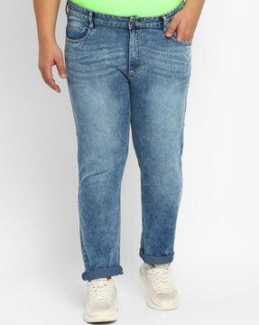 mid-wash straight fit jeans