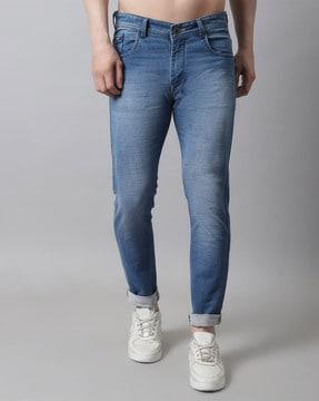 mid-wash straight fit jeans