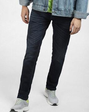 mid-wash straight fit jeans