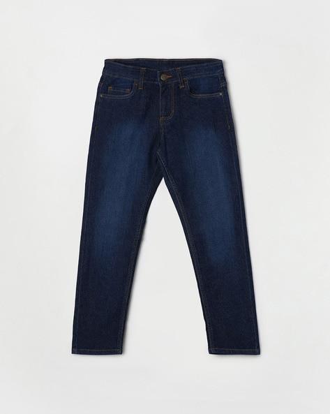 mid-wash straight fit jeans