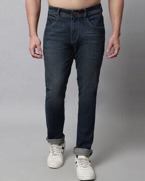 mid wash straight fit jeans
