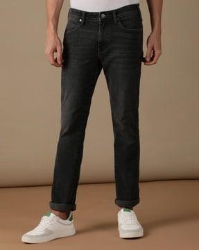 mid-wash straight fit jeans