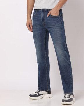 mid-wash straight fit jeans