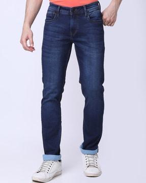 mid-wash straight fit jeans