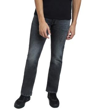 mid-wash straight fit jeans