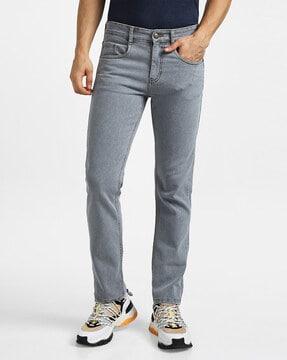 mid-wash straight fit jeans