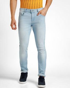 mid-wash straight fit jeans