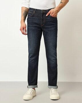 mid-wash straight jeans