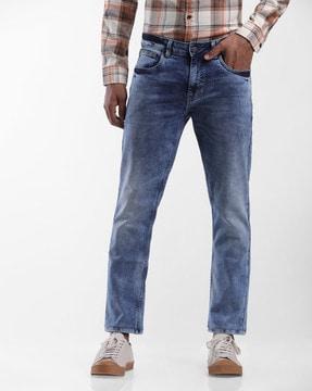 mid-wash tapered fit jeans