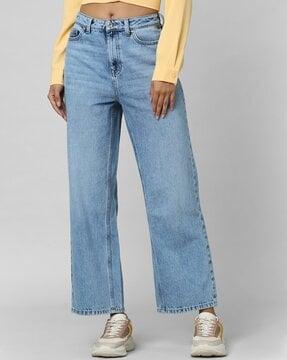 mid-wash wide leg jeans