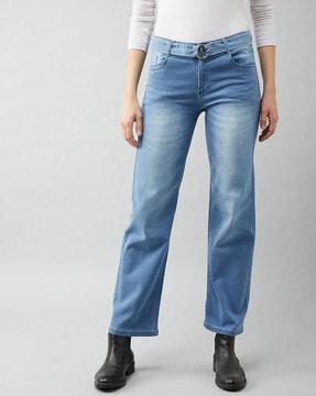 mid-wash wide-leg jeans