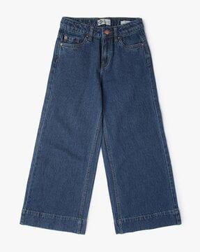 mid-wash wide-leg jeans