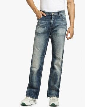 mid-washed low rise jeans