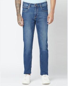 mid-washed skinny fit jeans