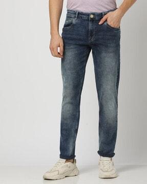 mid-washed skinny fit jeans