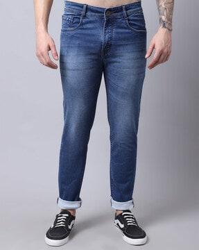 mid washed slim fit jeans
