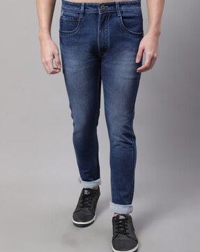 mid-washed slim fit jeans