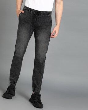 mid-washed slim fit jogger jeans