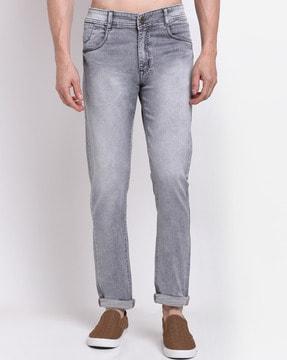 mid-washed slim jeans with 5-pocket styling