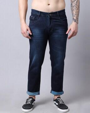 mid washed straight jeans