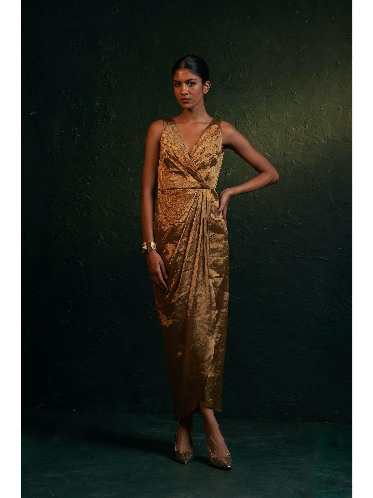 midas gold tissue maxi dress