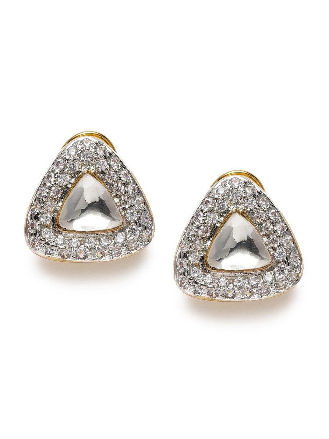 midaskart gold-toned & white triangular drop earrings