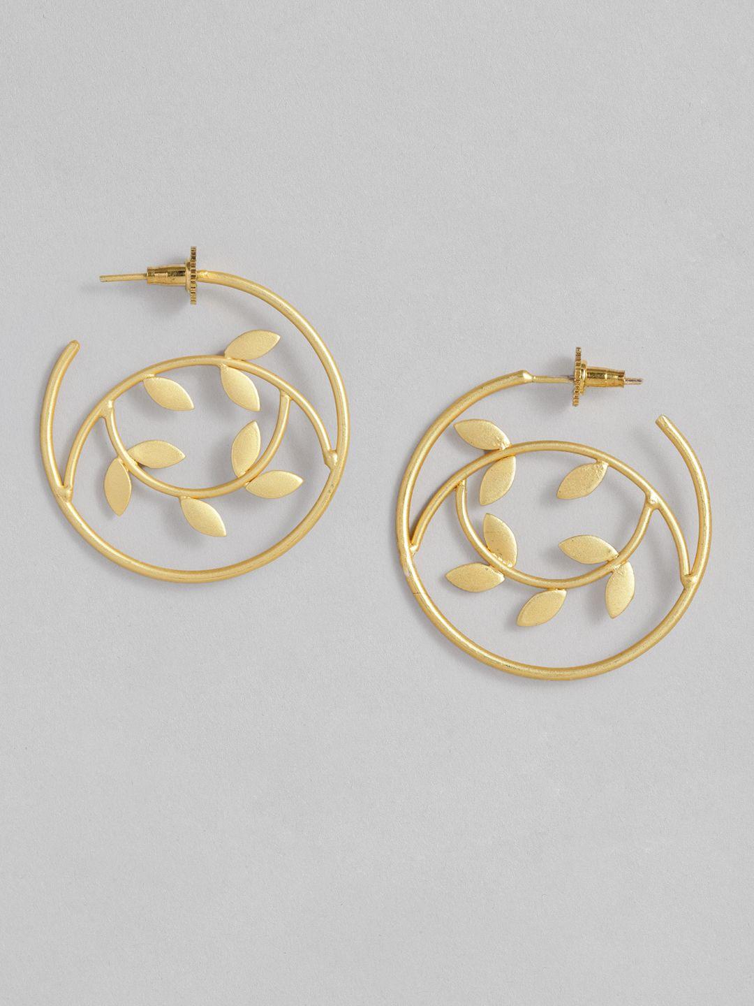 midaskart rhodium plated & gold-toned handcrafted leaf shaped hoop earrings