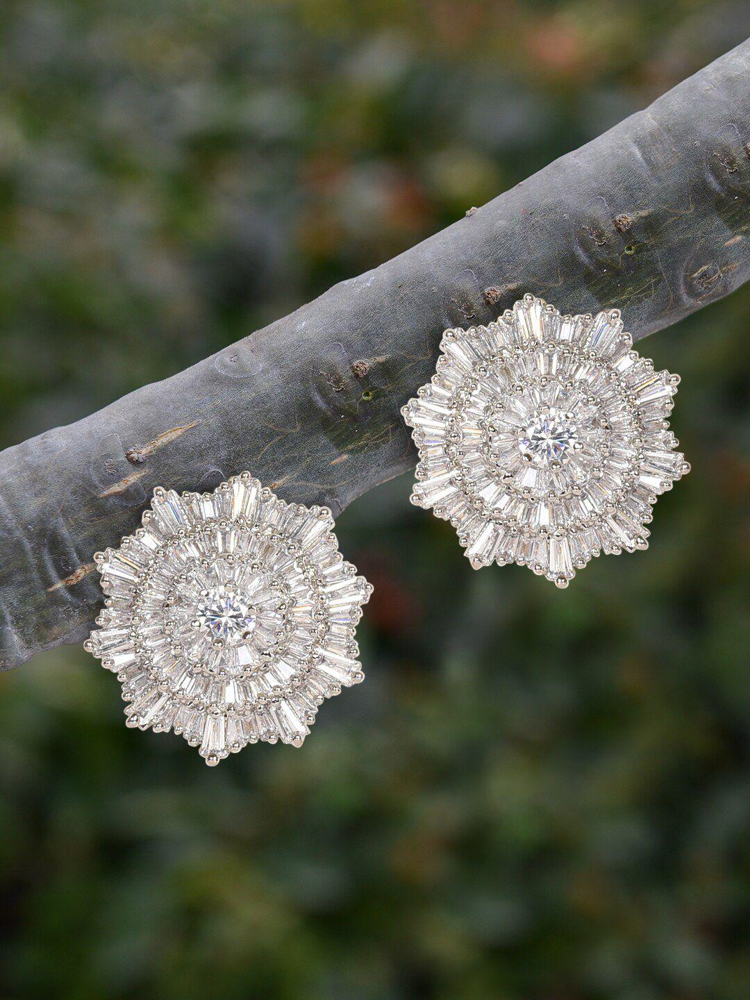 midaskart silver-toned cubic zirconia studded studs earrings