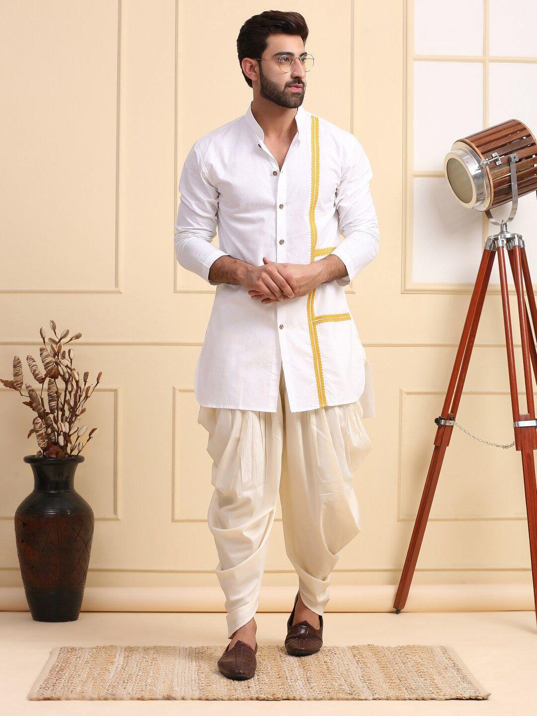 midav ethnic motifs striped band collar thread work cotton straight kurta