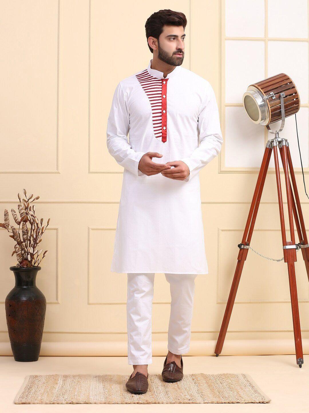 midav mandarin collar cotton thread work kurta