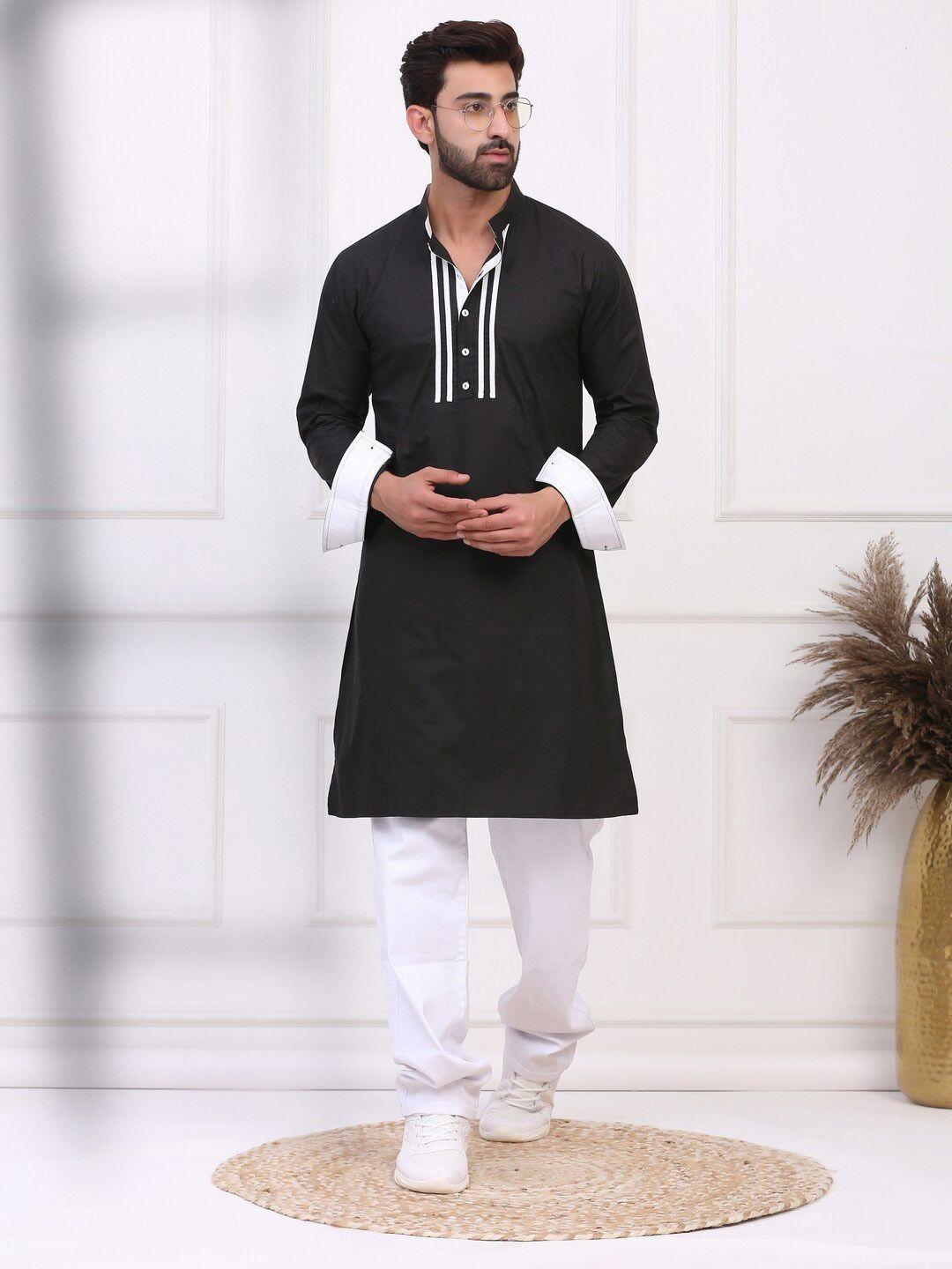 midav mandarin collar striped straight kurta with cuff