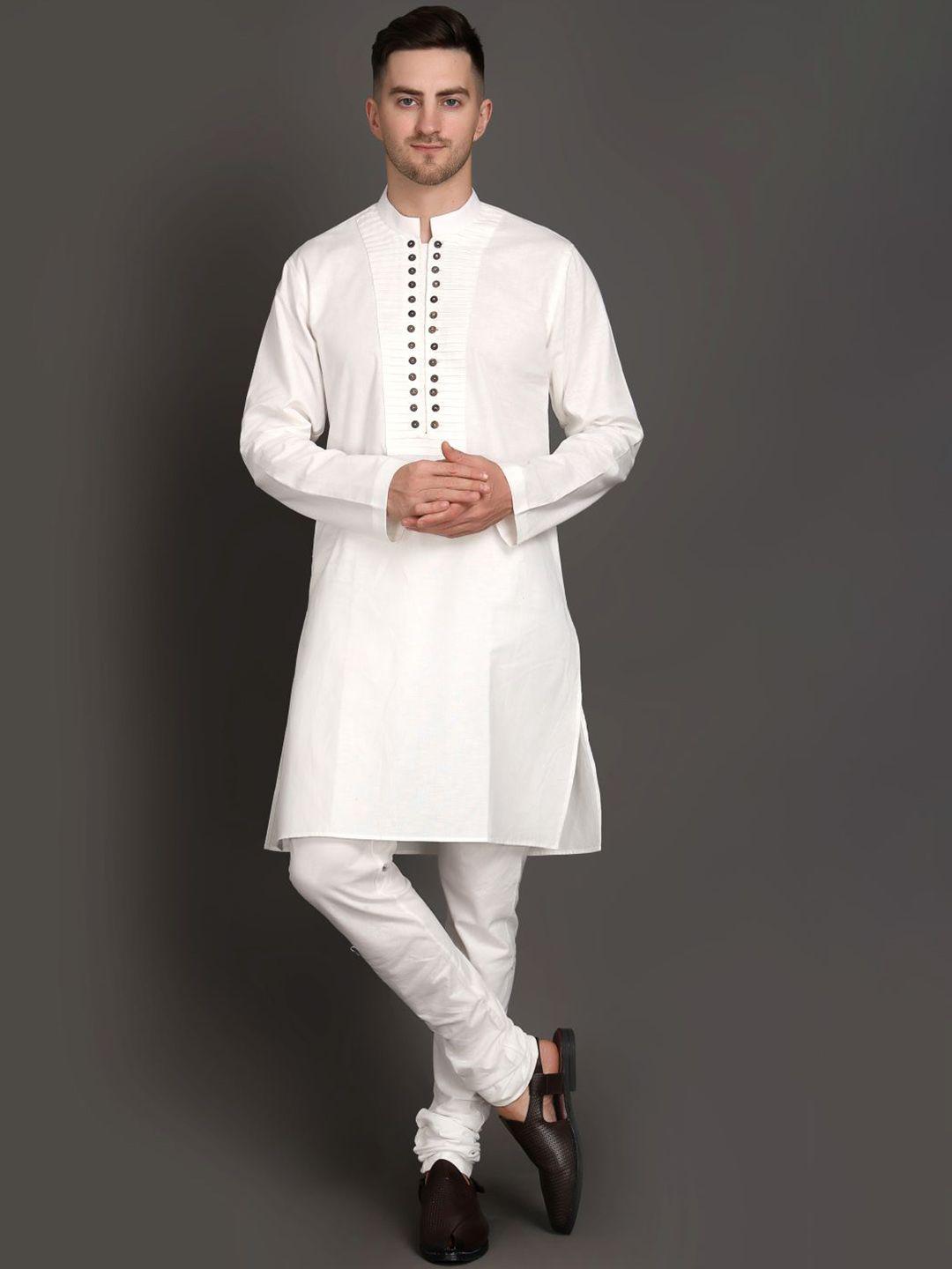 midav pintucks yoke detail mandarin collar cotton kurta