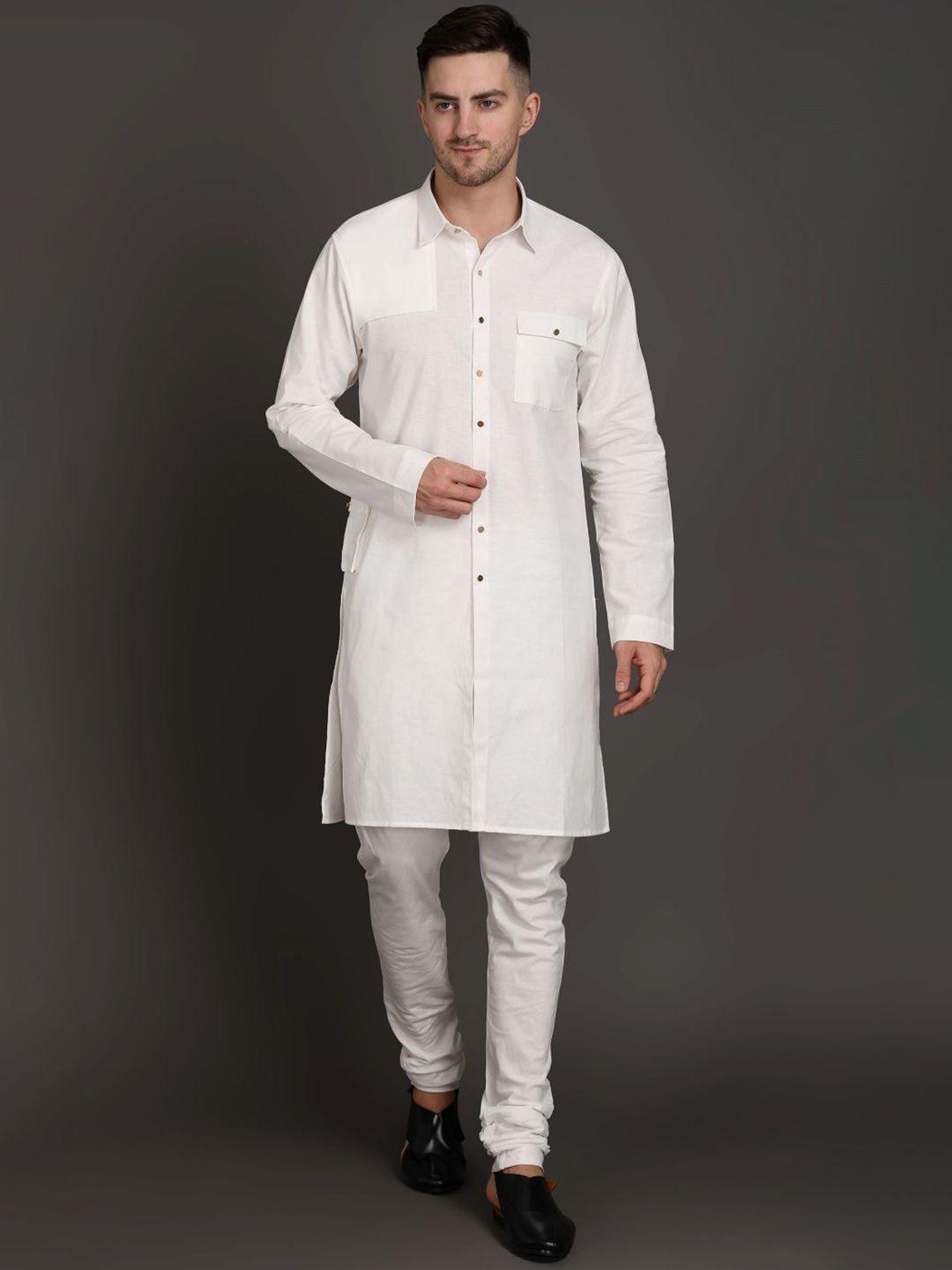 midav spread collar pocket details cotton pathani kurta