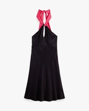 midi halter dress with scarf detail