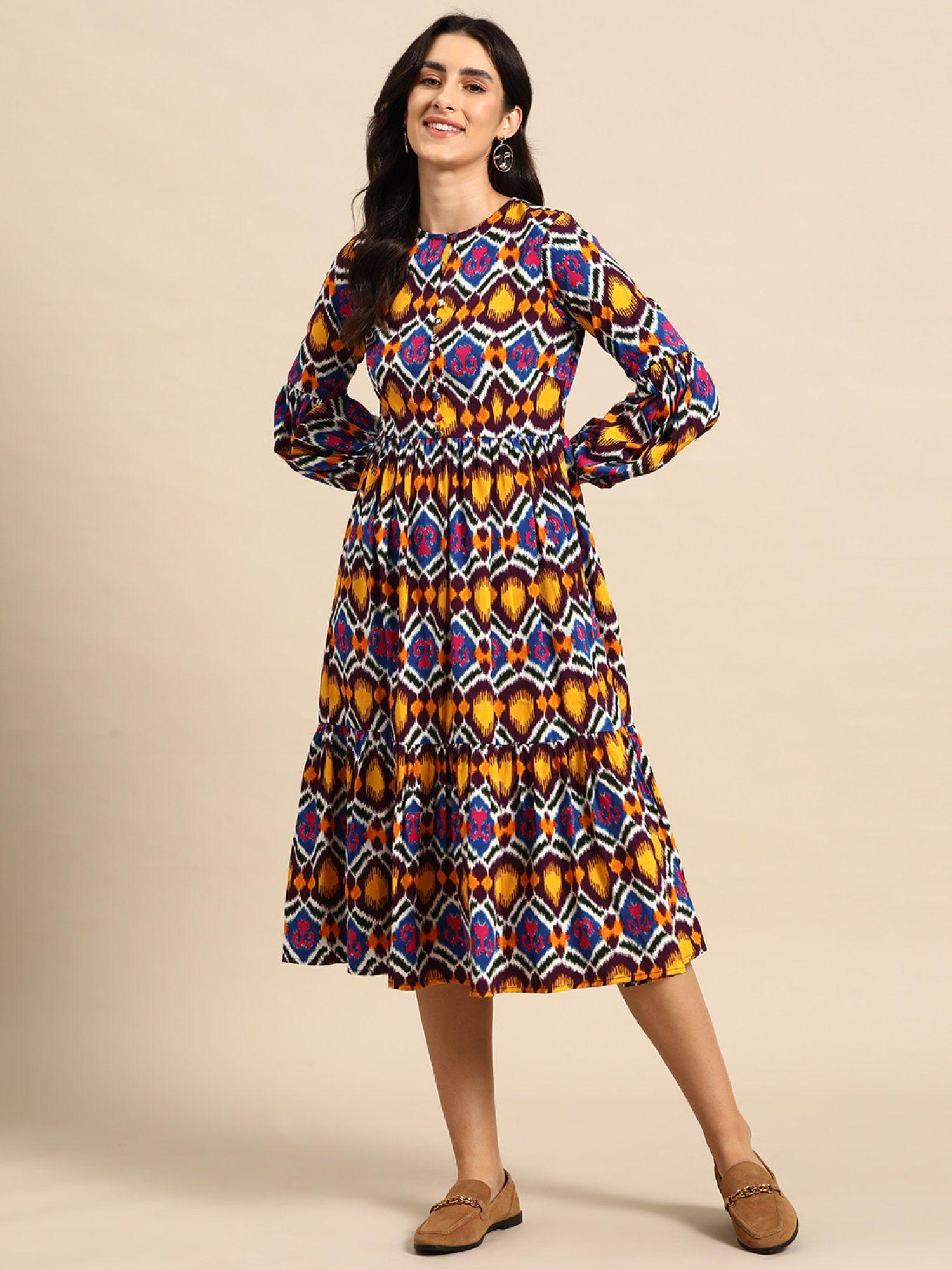 midi layered dress with balloon sleeve