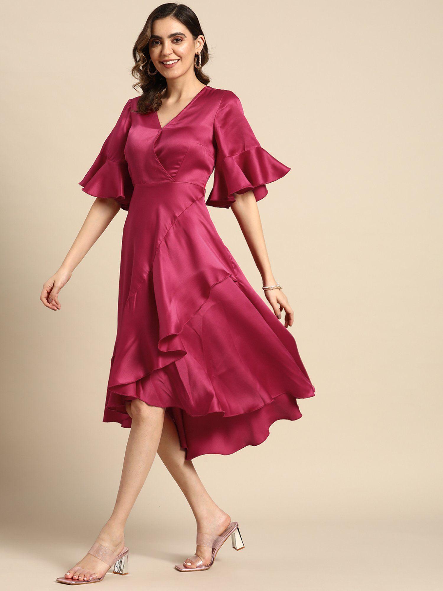 midi over lap frill dress