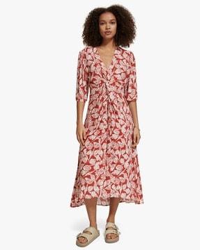 midi wrap dress with knot detail