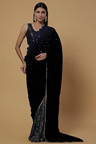 midnight blue embroidered saree set