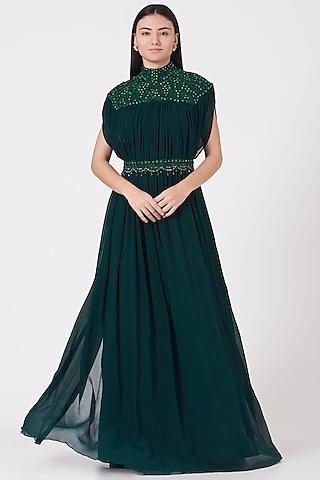 midnight green embroidered cape with belt