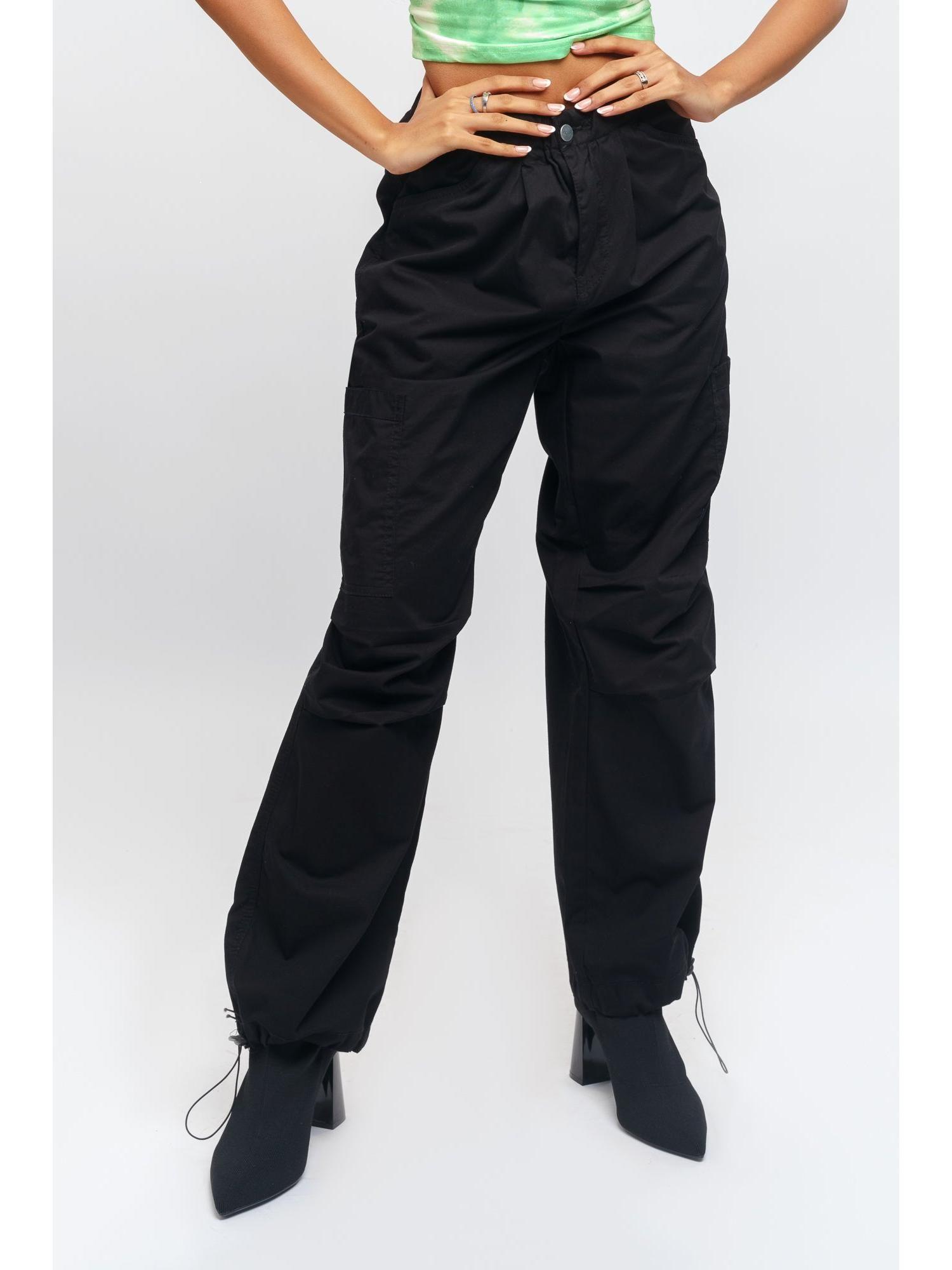 midnight black parachute pants