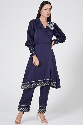 midnight blue a-line kurta set