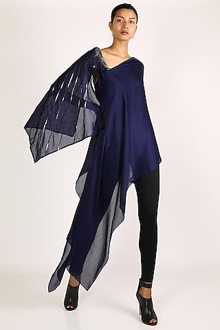 midnight blue aymmetric cape top