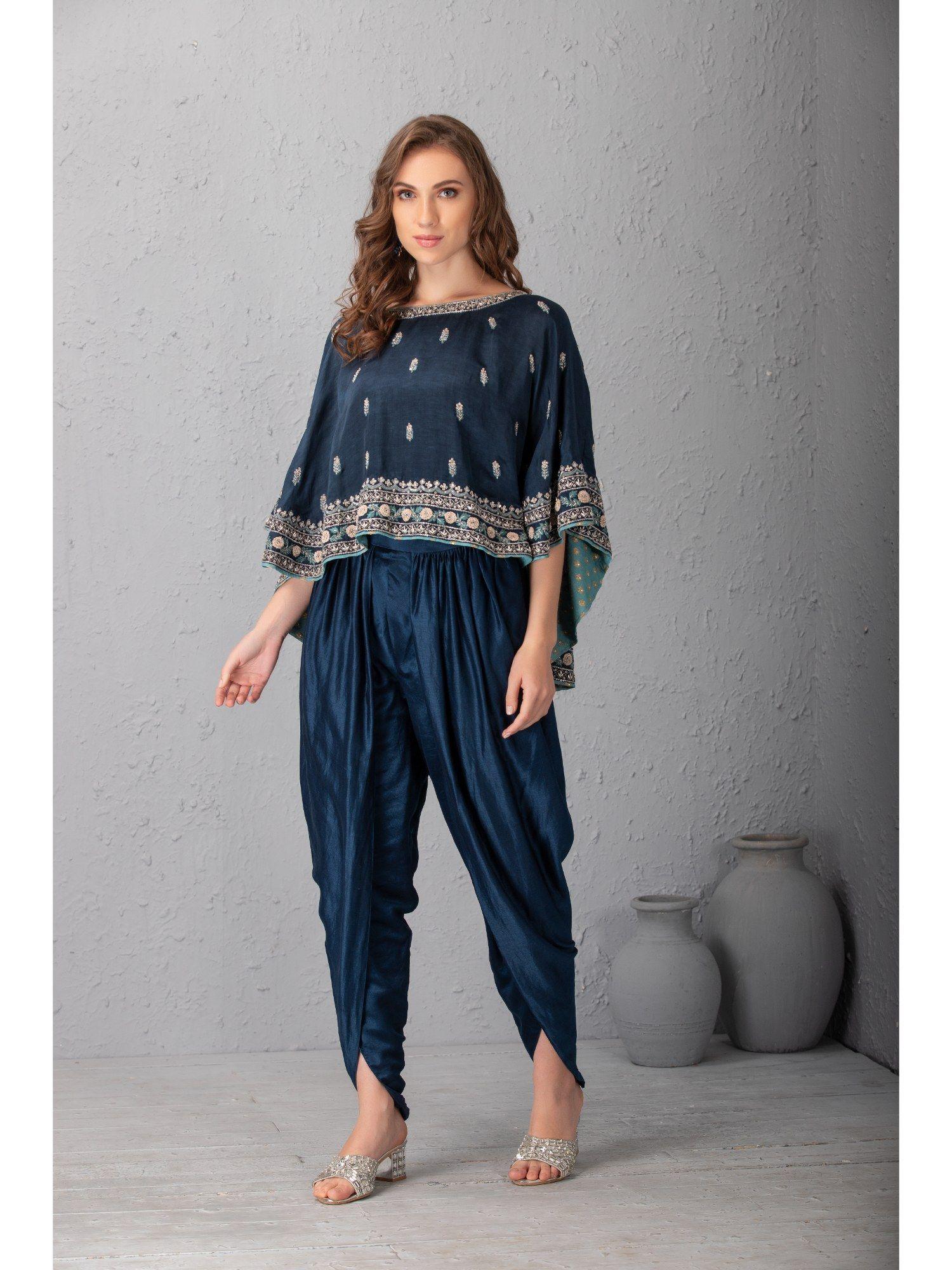 midnight blue cape top with dhoti (set of 2)