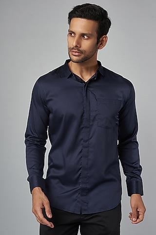 midnight blue cotton & silk shirt