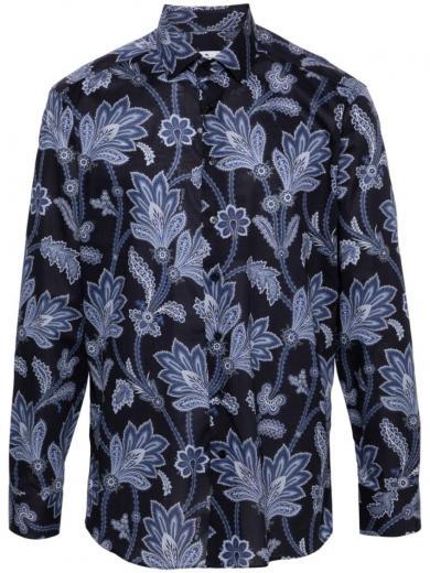 midnight blue cotton all-over floral print shirt