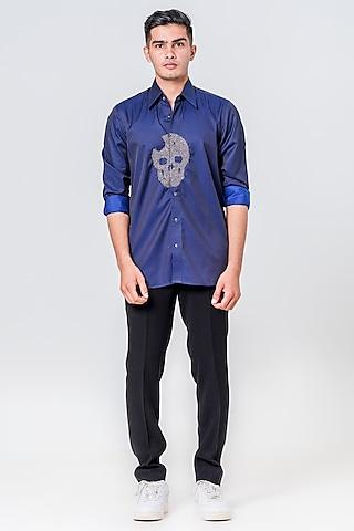 midnight blue cotton embroidered shirt