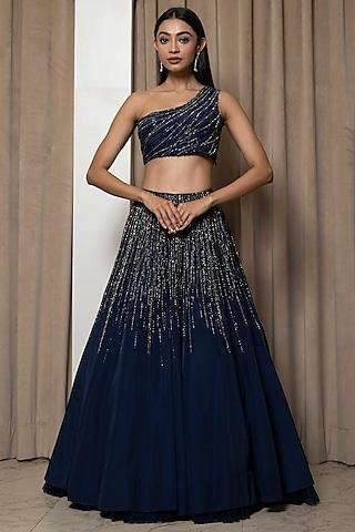 midnight blue crepe hand embroidered lehenga set