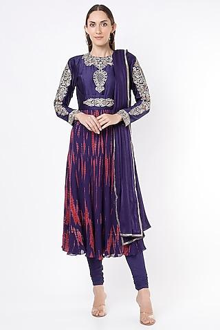 midnight blue embroidered anarkali set